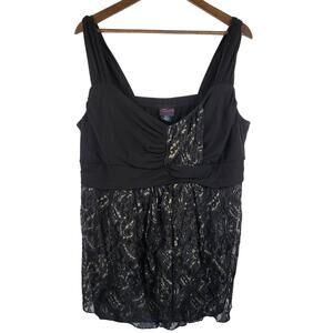 Torrid Vintage Label Black Gold Shimmer Sleeveless Lace Overlay Top 3/3X
